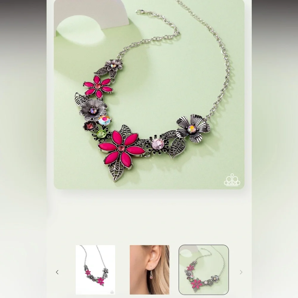 🌸💎🌸 “GARDEN MY SPARKLE” FLORAL PINK NECKLACE WITH RHINESTONES ~ PAPARAZZI❗️🌸💎🌸 - Picture 5 of 7